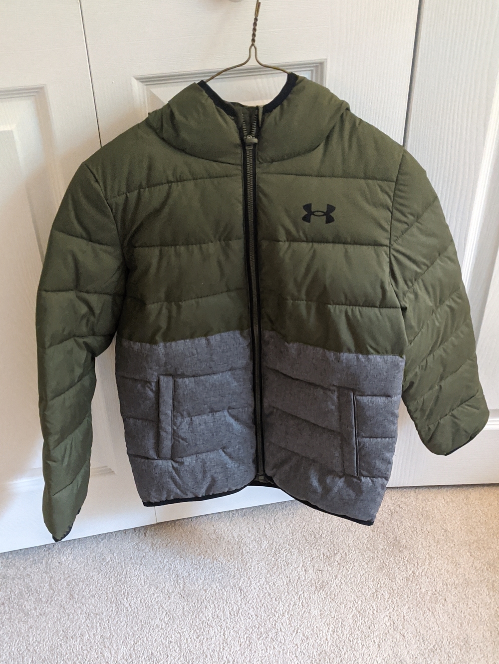 Kids Size Small - Under Armour Olive Green and Gray Kids Puffer Jacket